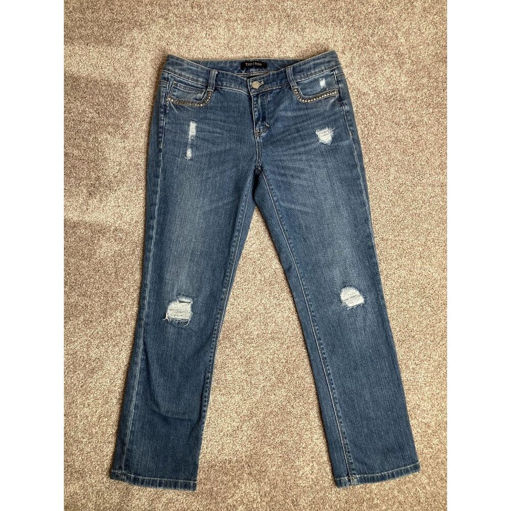 WHBM Cropped Jeans Sz 2 Studded Distressed Y2K Grunge Baddie Streetwear Denim